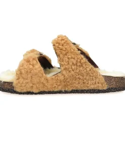 Online Sandales Shearling Camel/Champagne Femme Sandales & Tongs
