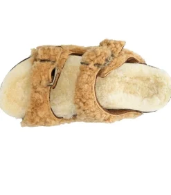 Online Sandales Shearling Camel/Champagne Femme Sandales & Tongs