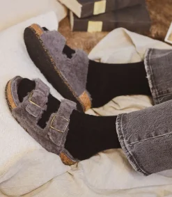 Hot Sandales Shearling Gris/Gris Femme Sandales & Tongs