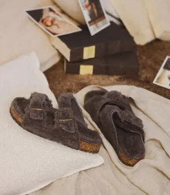 Hot Sandales Shearling Gris/Gris Femme Sandales & Tongs