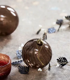 Clearance Set De 4 Boules De Noël Fluted Et Ambre Déco De Noël