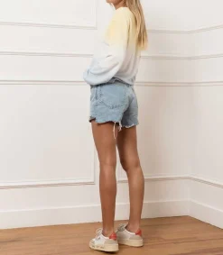 Clearance Short En Jean Cutoff Faded Vintage Indigo Femme Bas