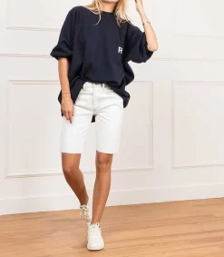 Sale Short Long En Denim Blanc Femme Bas