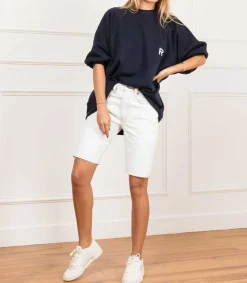 Sale Short Long En Denim Blanc Femme Bas