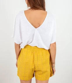 Online Short Yellow Seersucker Geranio Femme Bas