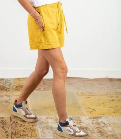 Online Short Yellow Seersucker Geranio Femme Bas