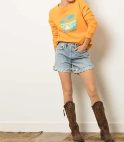Outlet Sweat-Shirt En Coton Biologique Ocean Orange Femme Mailles & Sweats