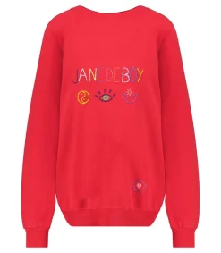 Discount Sweat-Shirt Vintage Brode Jane De Boy Rouge Femme Mailles & Sweats