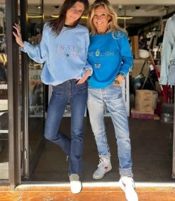 Sweat-Shirt Vintage Brode Love Light Bleu Marine Femme Mailles & Sweats