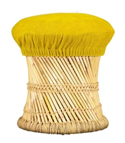 Clearance Tabouret Cordou Velours Cotele Jaune Mobilier