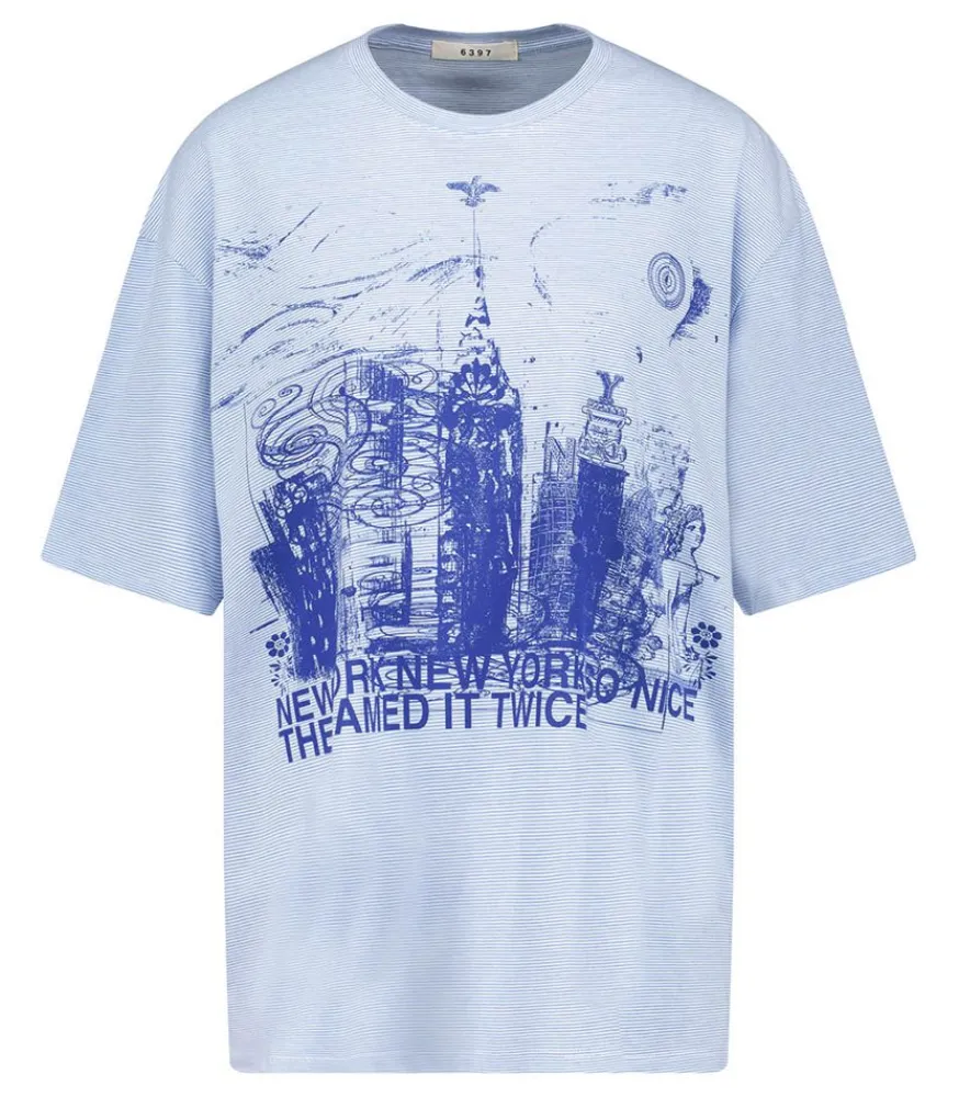Tee-Shirt A Rayures Ny Big T Bleu Et Blanc Femme Hauts