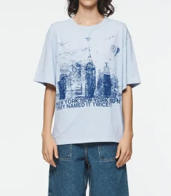 Tee-Shirt A Rayures Ny Big T Bleu Et Blanc Femme Hauts