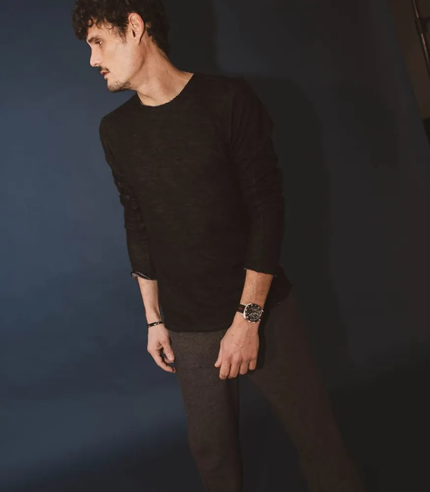 Hot Tee-Shirt Homme Manches Longues Regular Fit Noir Homme Tee-Shirts