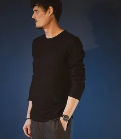 Hot Tee-Shirt Homme Manches Longues Regular Fit Noir Homme Tee-Shirts